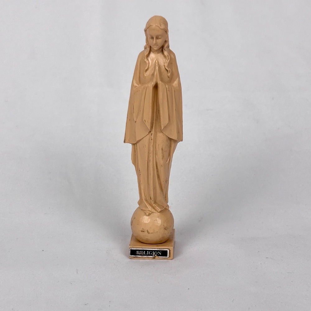 Vintage Mother Mary 4 3/4" Plastic Blessed Religious Standing on World Catholic